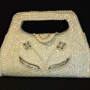 White Pearl Beaded Sequin Bag By Debbie Evening Purse Handbag Special Occasion